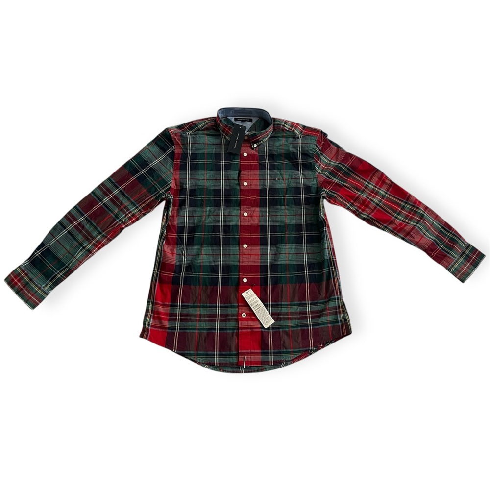Tommy Hilfiger Men's Plaid Shirt - Red and Green